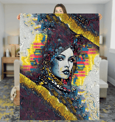 Folded Graphic Genius Sherpa Blanket showcasing the vibrant graphic pattern.