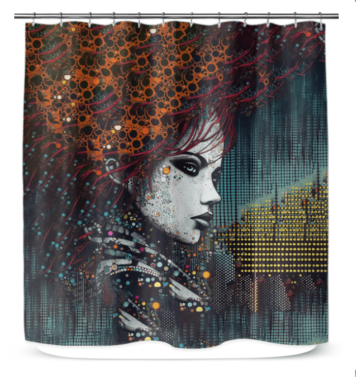 Graphic Glory Shower Curtain with modern art-inspired patterns.