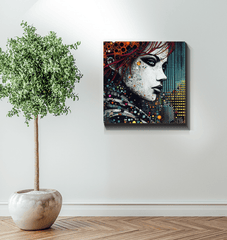 Abstract art Graphic Glory Wrapped Canvas in an office setting.