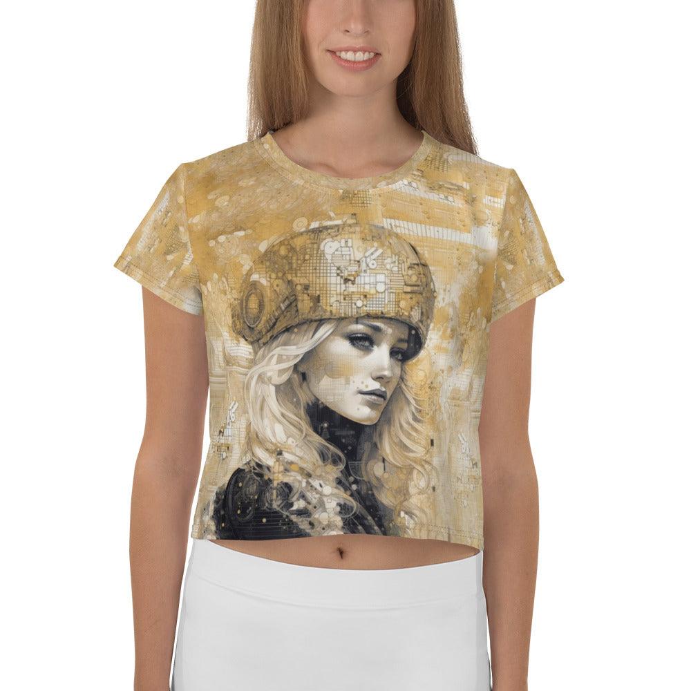 Graphic Gold All-Over Print Crop Tee - Beyond T-shirts