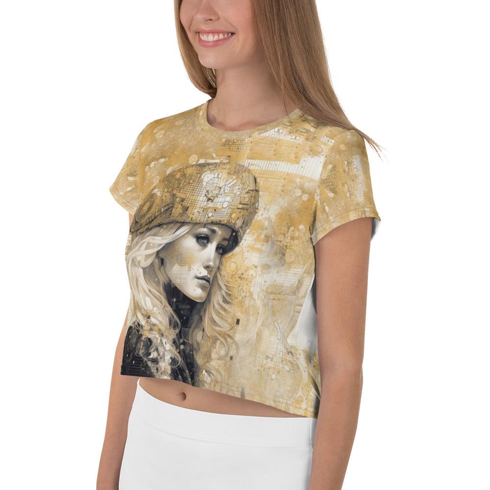 Graphic Gold All-Over Print Crop Tee - Beyond T-shirts