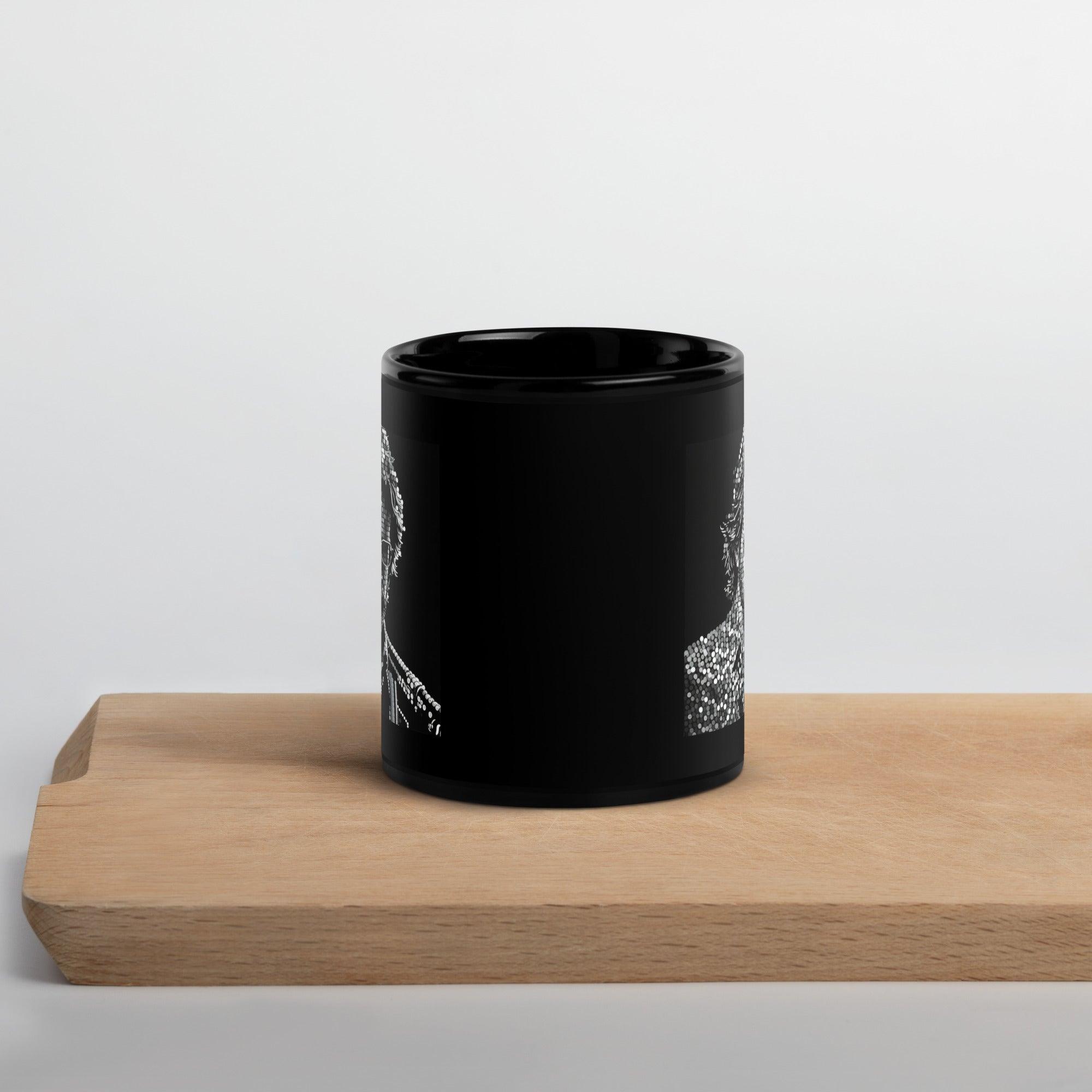 Graphic Grandeur Black Glossy Mug - Close-up Design