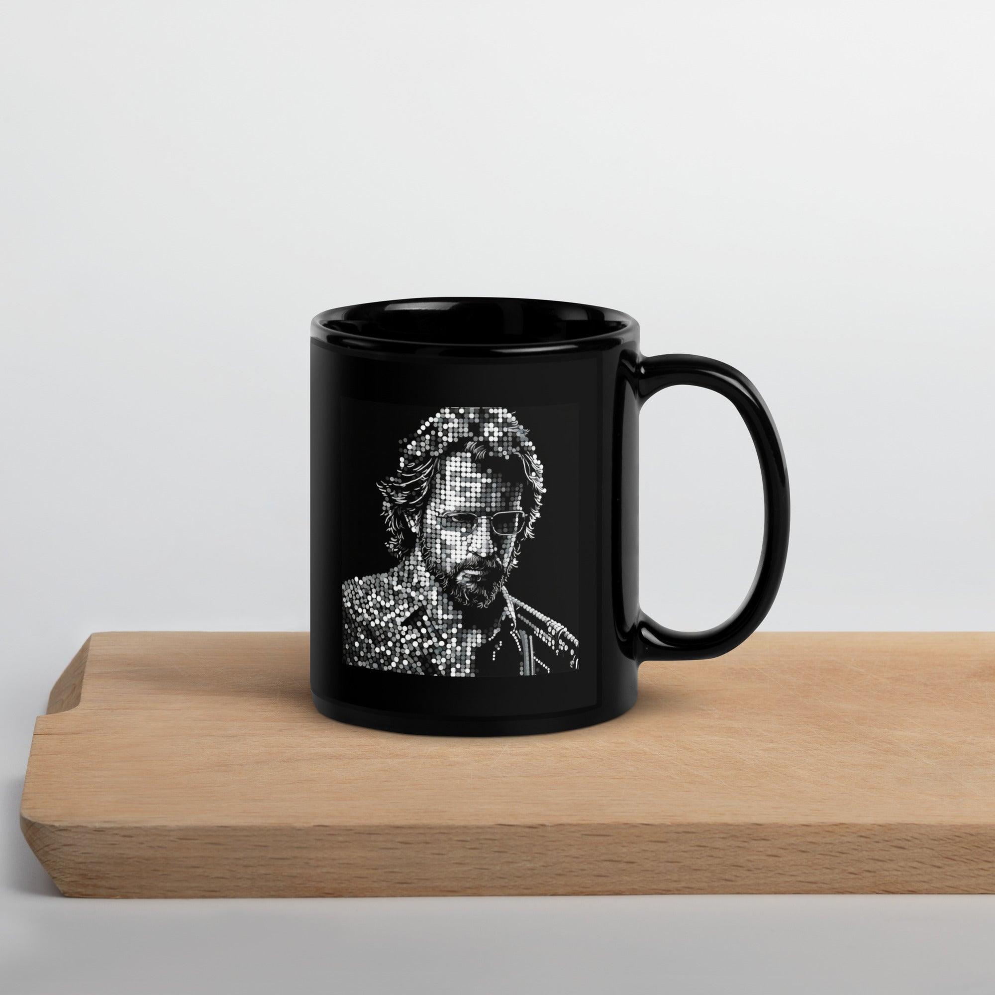 Graphic Grandeur Black Glossy Mug - Stylish Coffee Cup