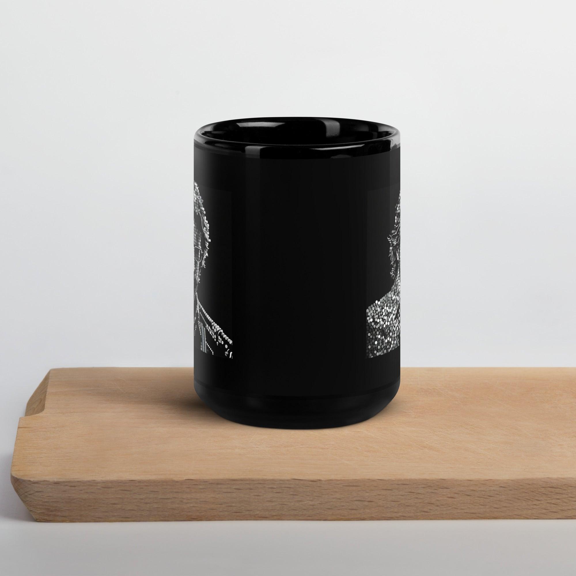 Graphic Grandeur Black Glossy Mug - High-Quality Ceramic