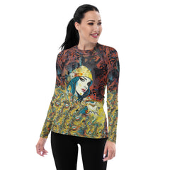 Graphic Greatness II Women's Rash Guard front view on model.