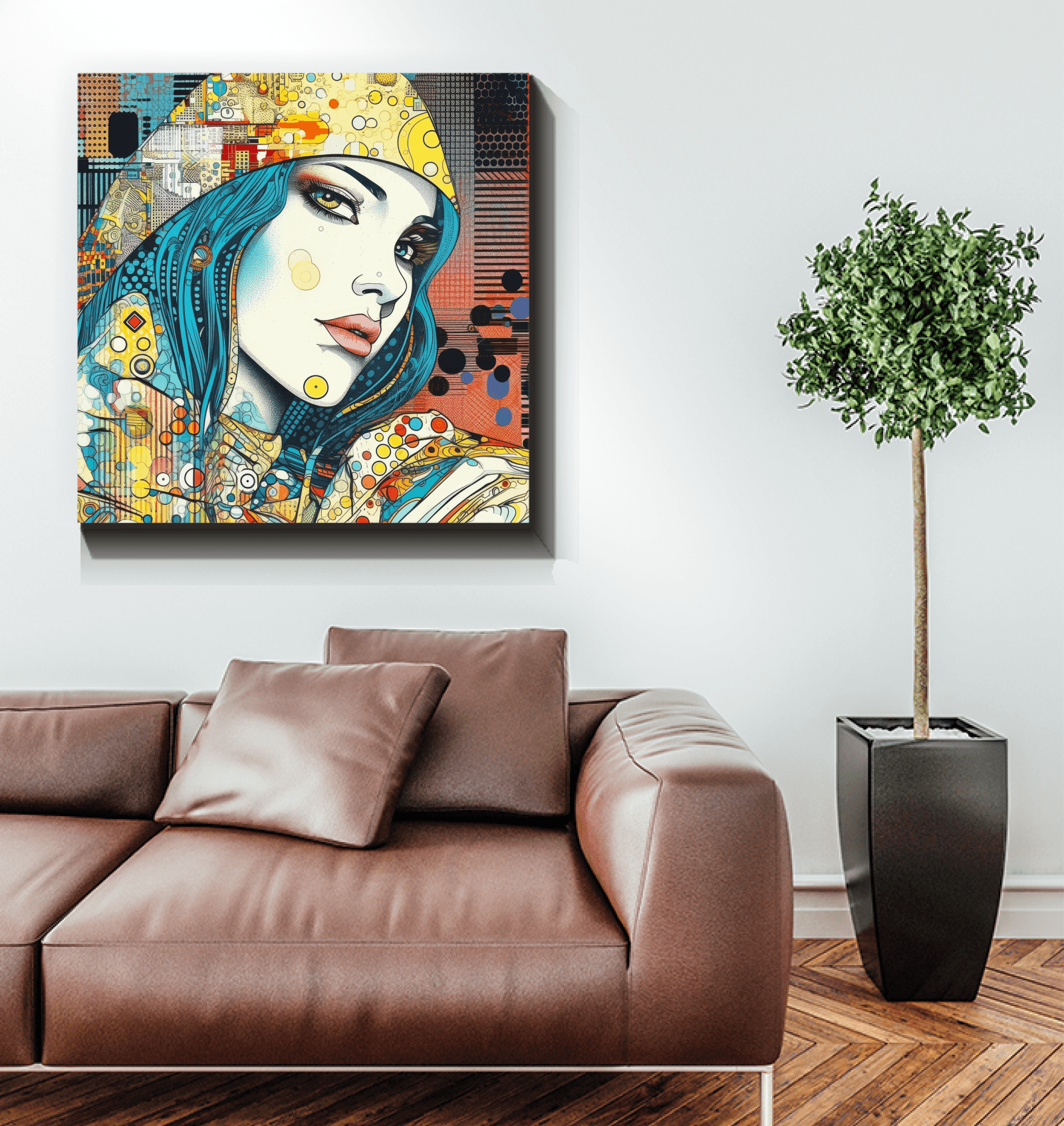 Illuminated Graphic Greatness II canvas art in a dimly lit room.