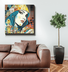 Illuminated Graphic Greatness II canvas art in a dimly lit room.