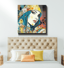 Graphic Greatness II canvas paired with elegant home decor accessories.