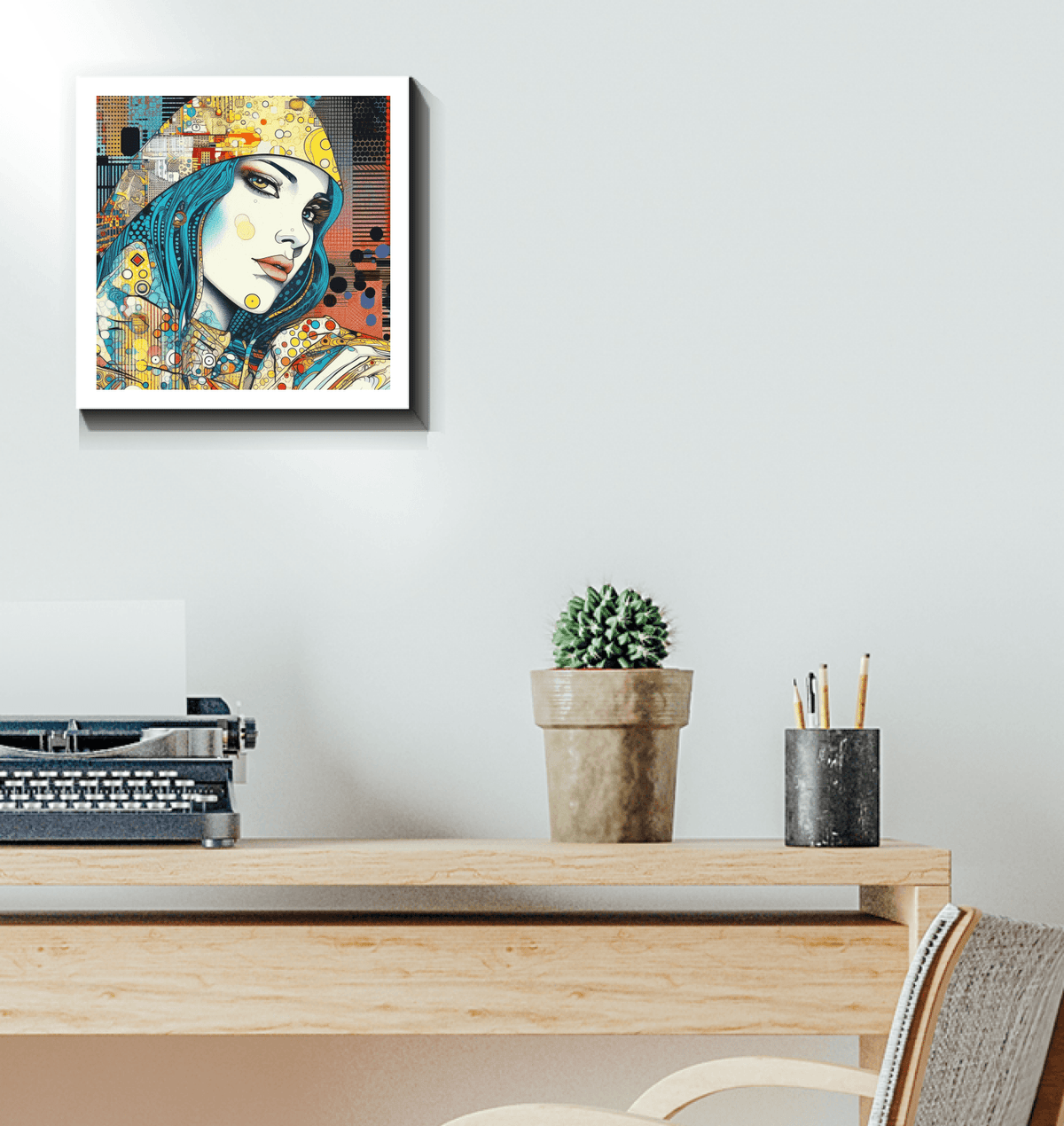 Graphic Greatness II canvas art displayed above a minimalist sofa.