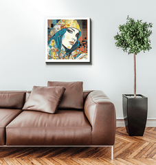 Art lover admiring the Graphic Greatness II wrapped canvas.
