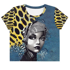 Graphic Guru printed crop tee with vibrant all-over design.