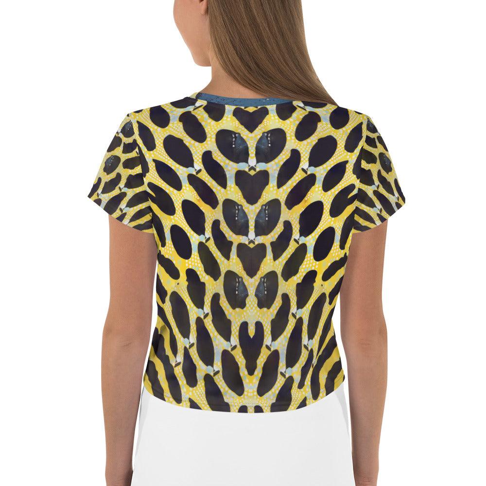 Stylish Graphic Guru crop top featuring colorful patterns.