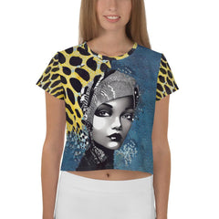 Elegant all-over print crop tee by Graphic Guru, perfect for any occasion.