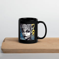 Graphic Guru Black Glossy Mug front view on white background.