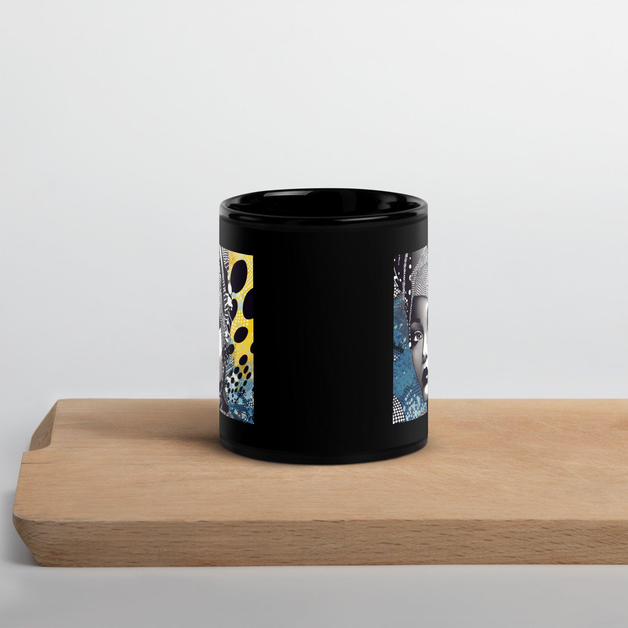Close-up of Graphic Guru Black Glossy Mug handle detail.