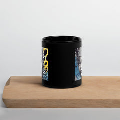 Close-up of Graphic Guru Black Glossy Mug handle detail.
