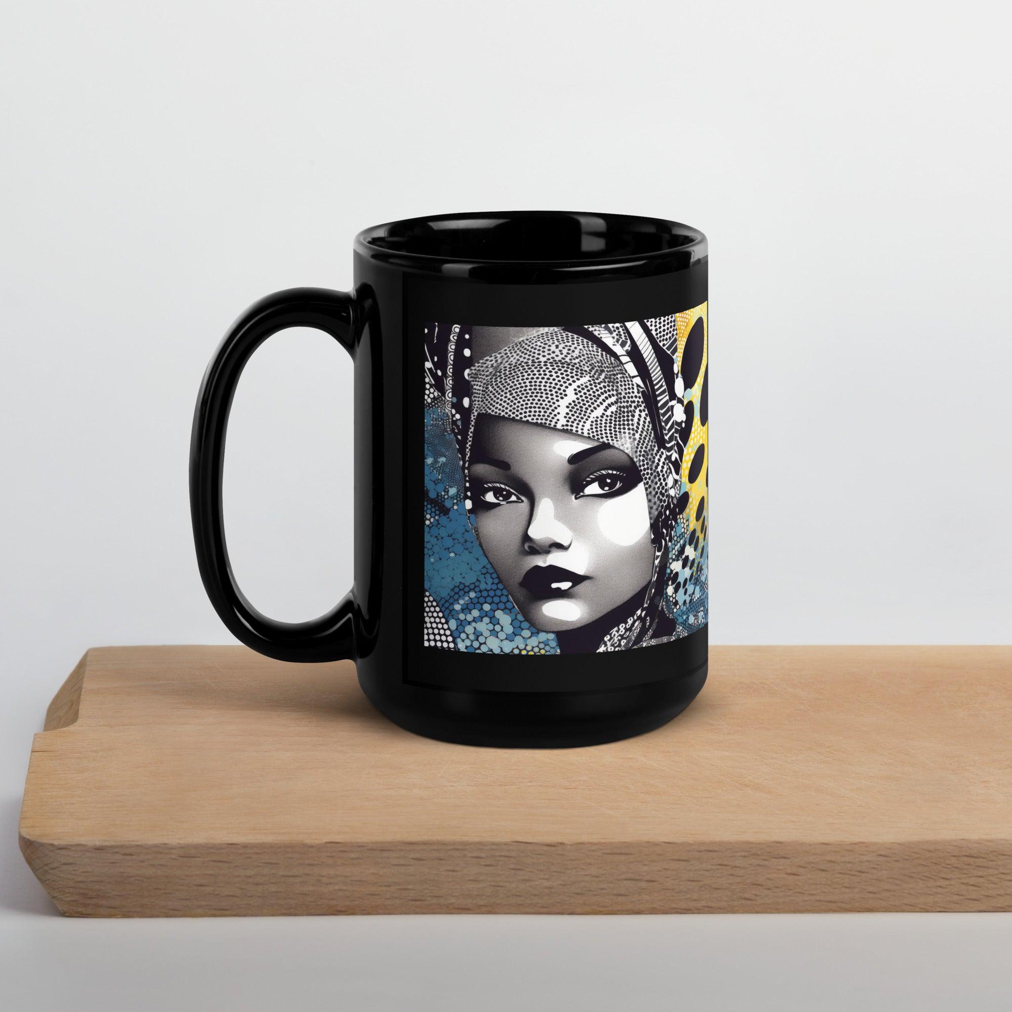 Graphic Guru Black Glossy Mug side view showcasing the glossy finish.