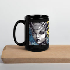 Graphic Guru Black Glossy Mug side view showcasing the glossy finish.
