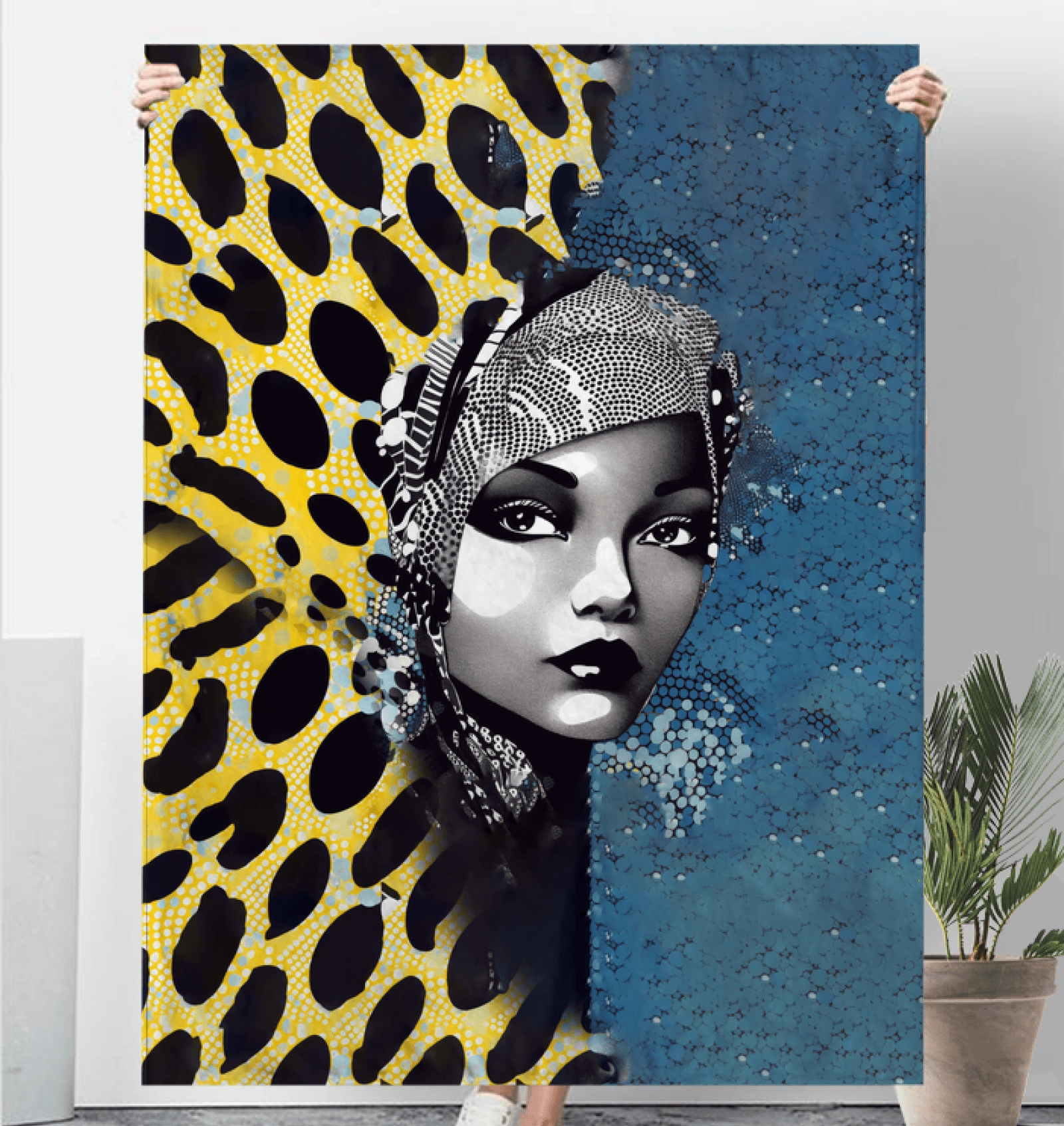 Graphic Guru Sherpa Blanket with vibrant artistic design on display.
