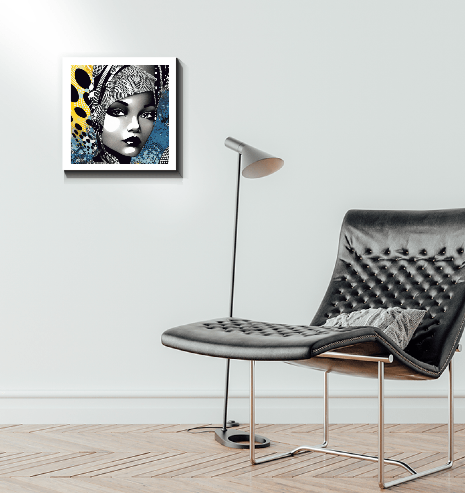 Stylish Graphic Guru wrapped canvas for home decoration.