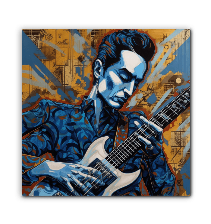 Emotional guitar art on canvas.