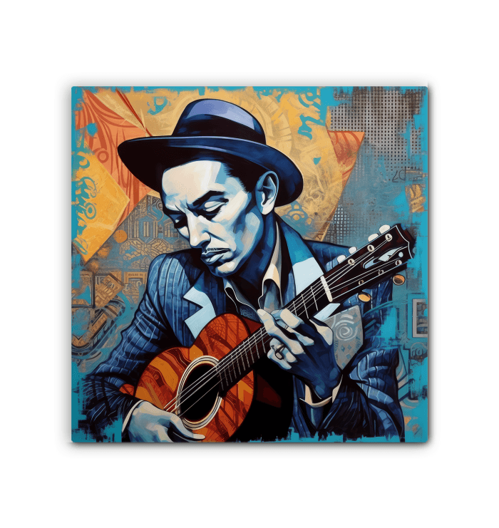 Guitar-themed pop music canvas art.