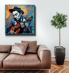 Wrapped canvas showing guitar's role in pop.