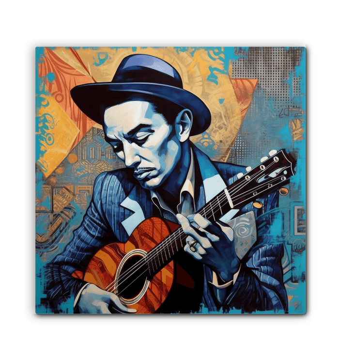 Guitar as a symbol of pop music on canvas.