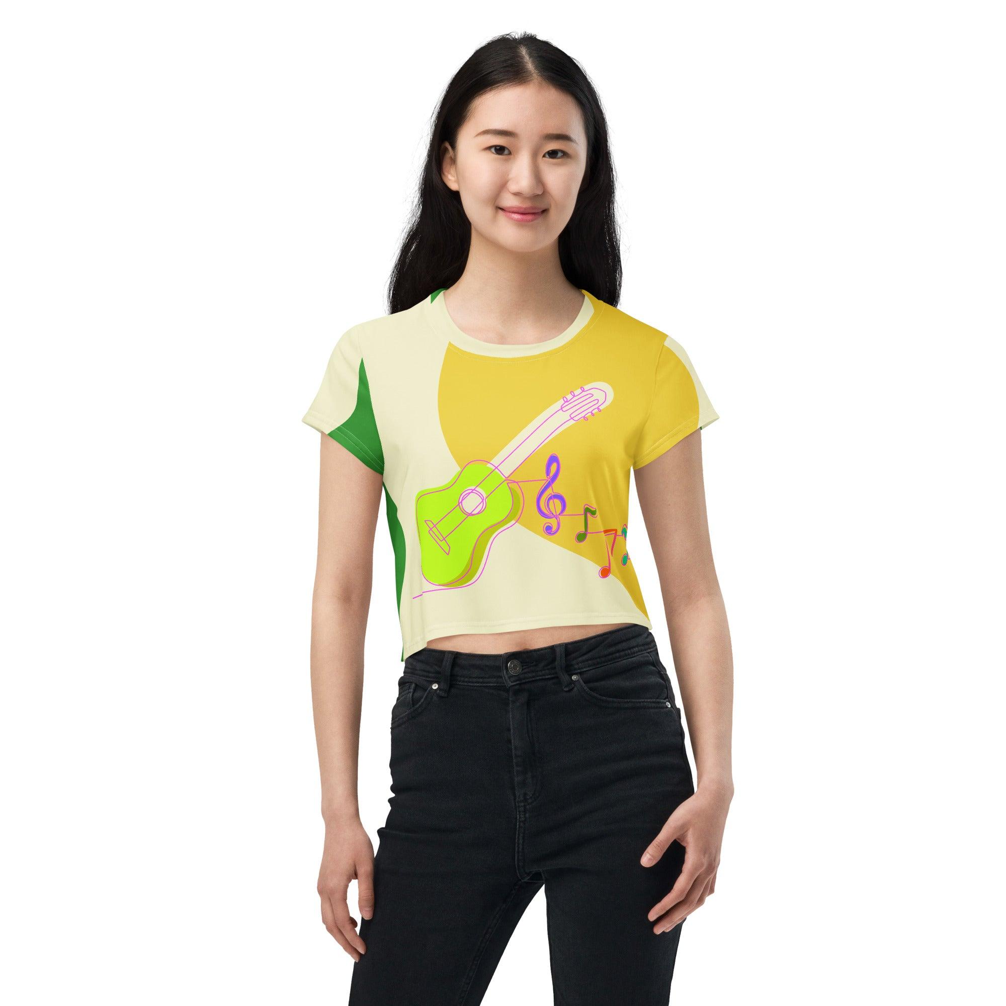 Guitar Line Art All-Over Print Crop Tee - Beyond T-shirts