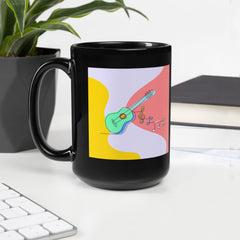 Guitar Line Art Black Glossy Mug - Beyond T-shirts