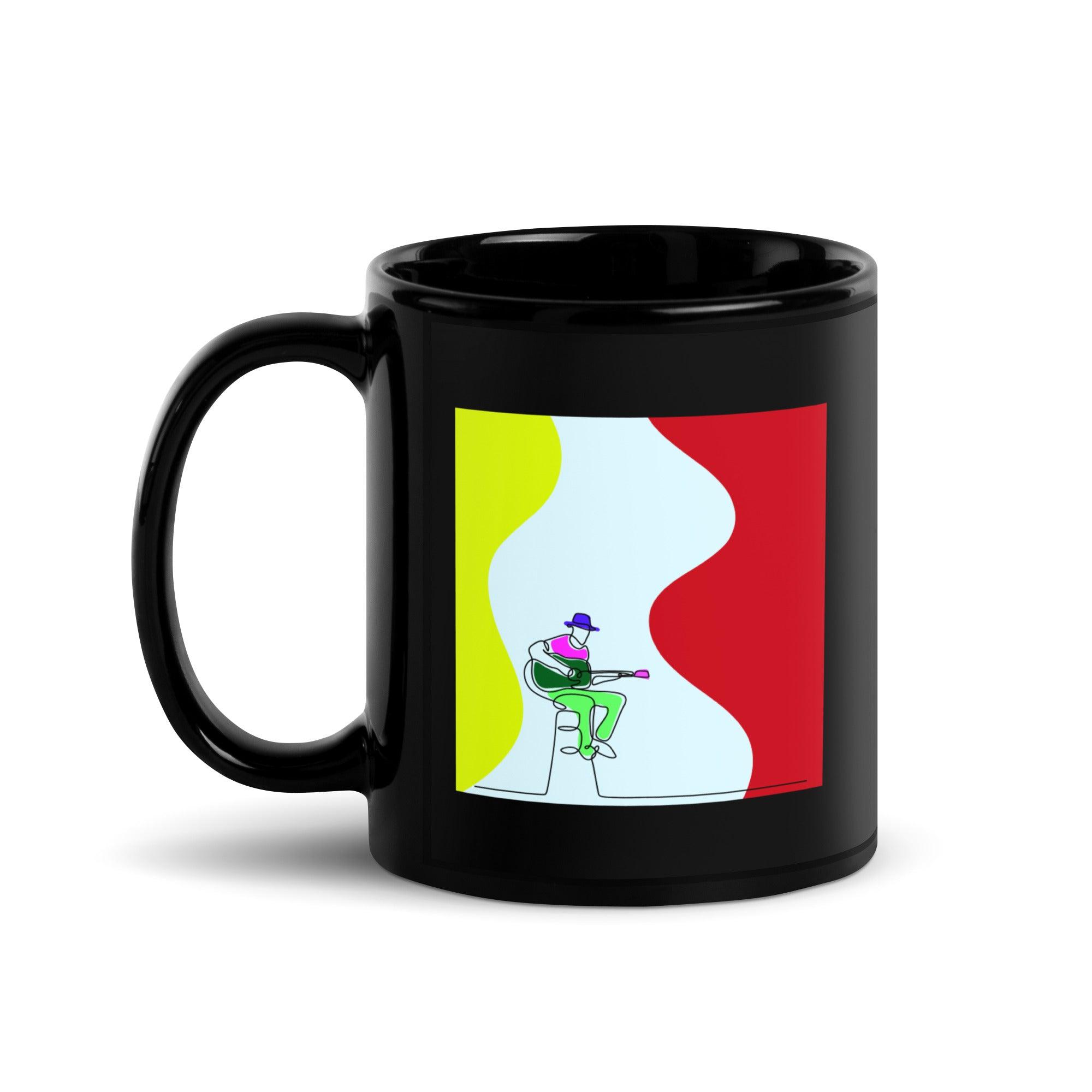 Guitar Line Art Black Glossy Mug - Beyond T-shirts