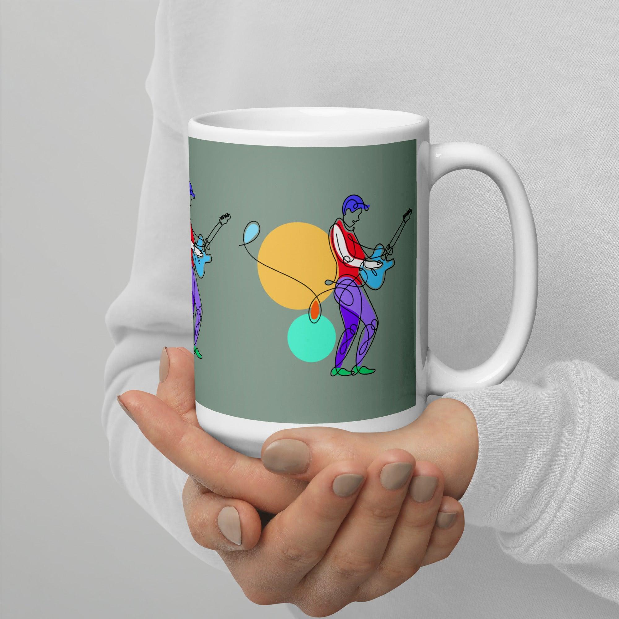 Guitar Line Art White Glossy Mug - Beyond T-shirts