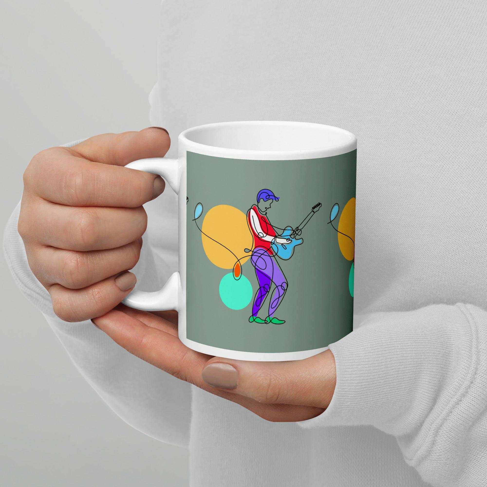 Guitar Line Art White Glossy Mug - Beyond T-shirts