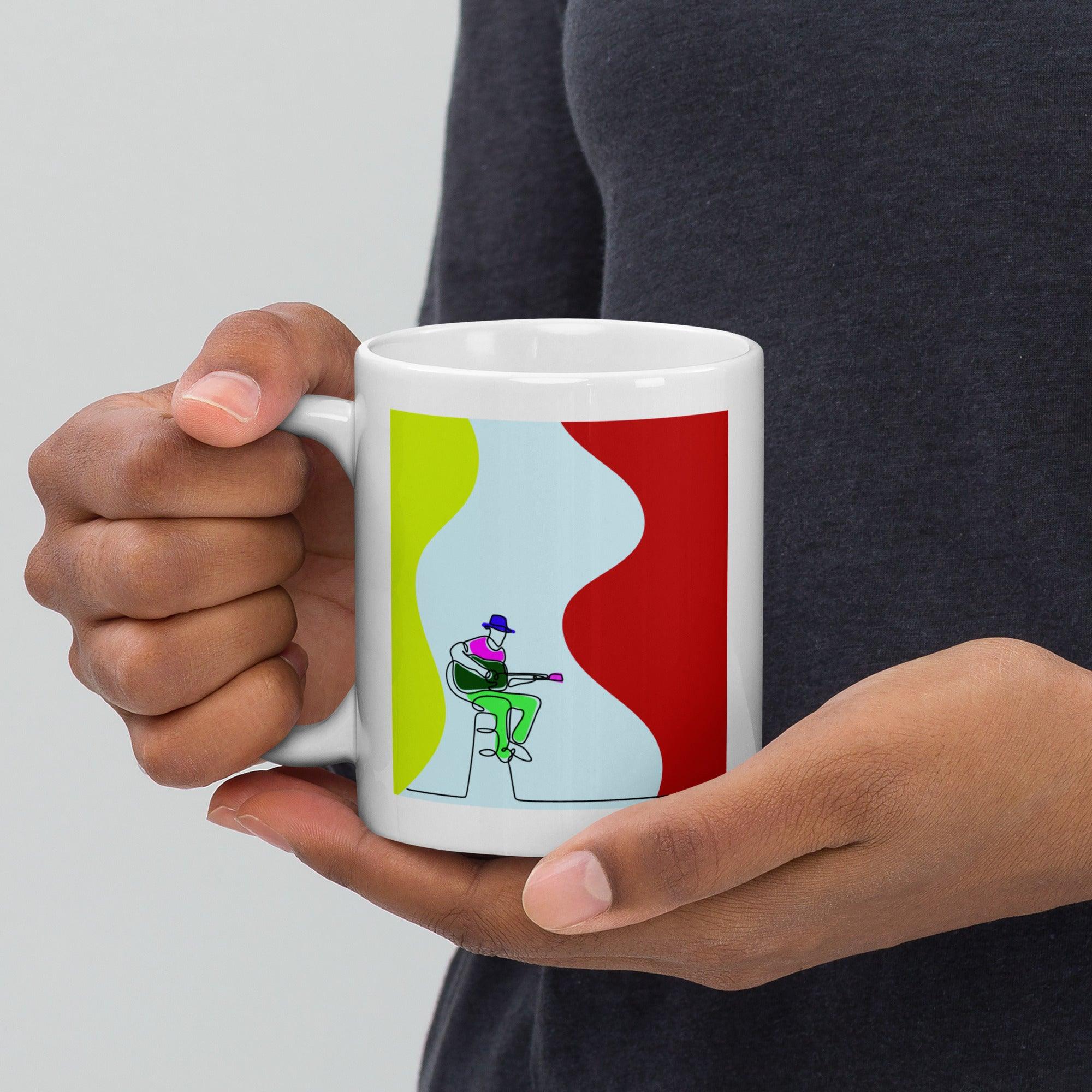 Guitar Line Art White Glossy Mug - Beyond T-shirts