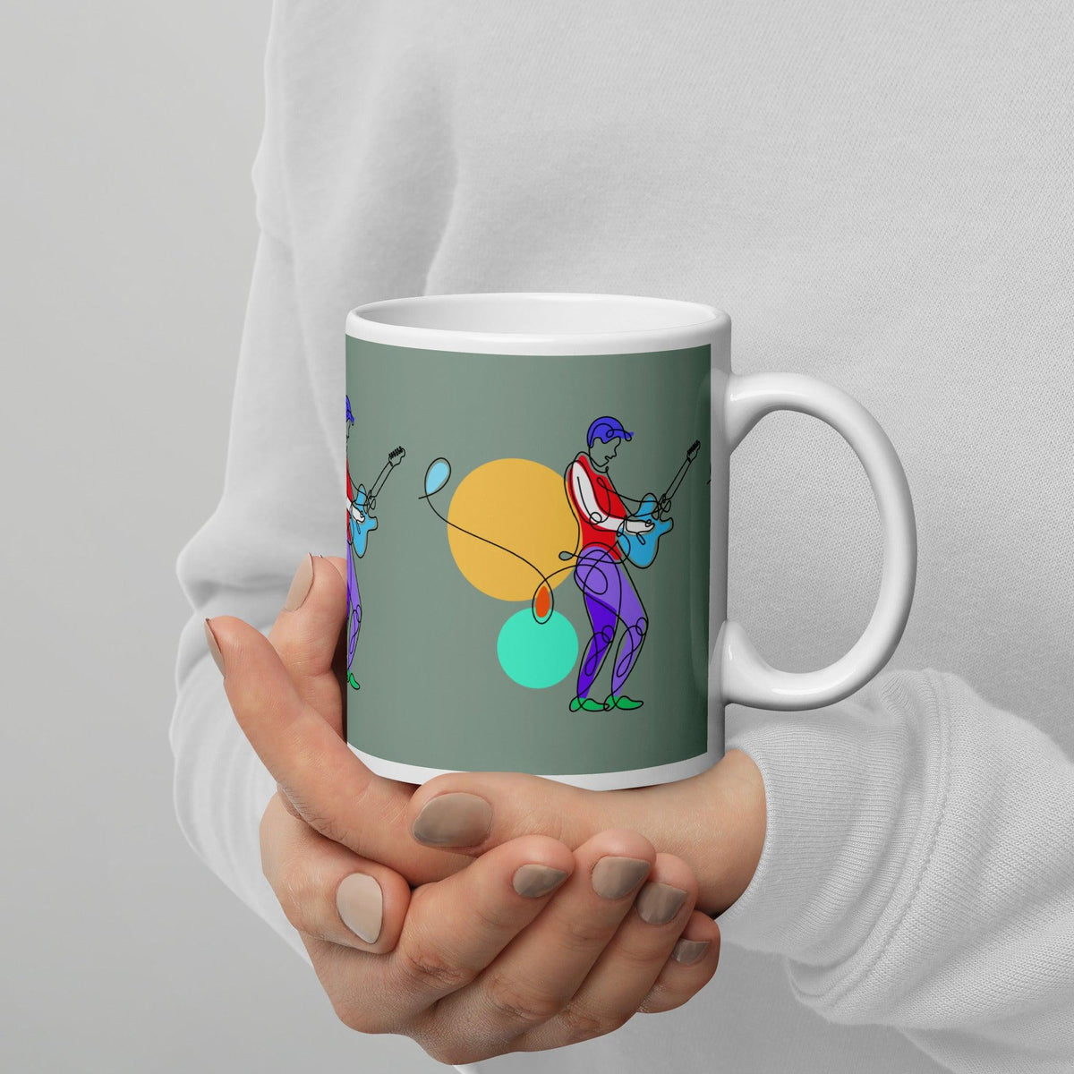 Guitar Line Art White Glossy Mug - Beyond T-shirts