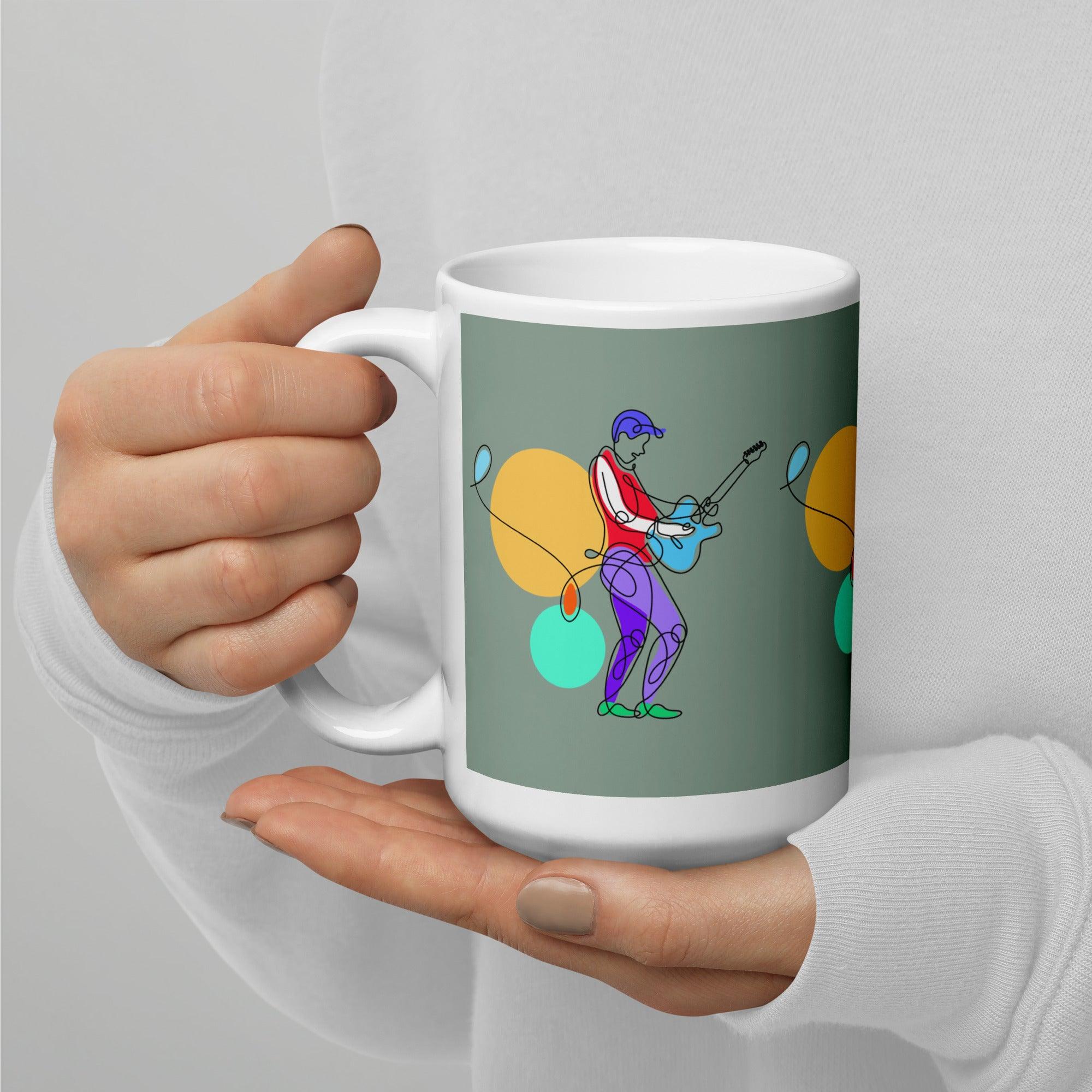 Guitar Line Art White Glossy Mug - Beyond T-shirts