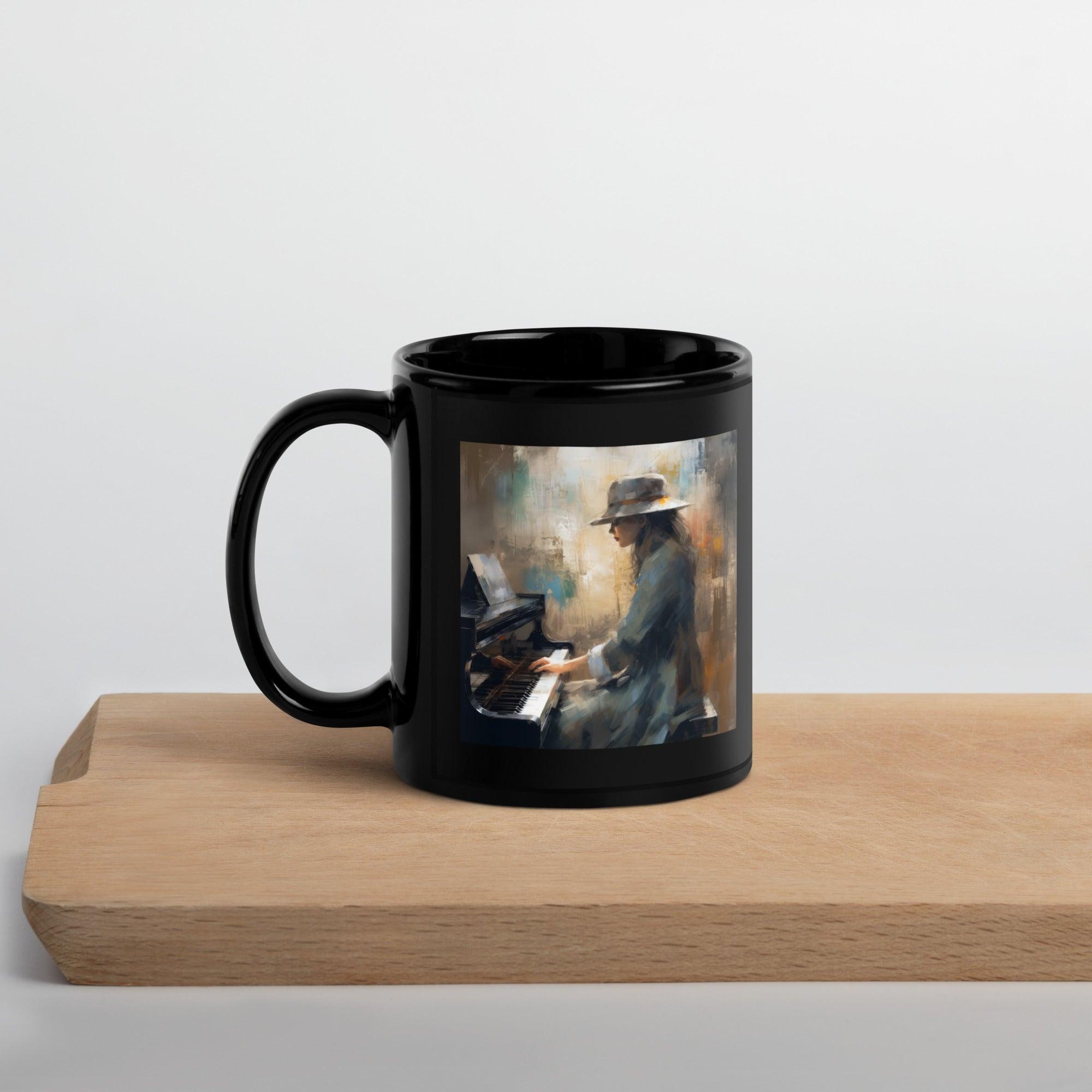 Elegant black glossy mug on a serene morning breakfast table