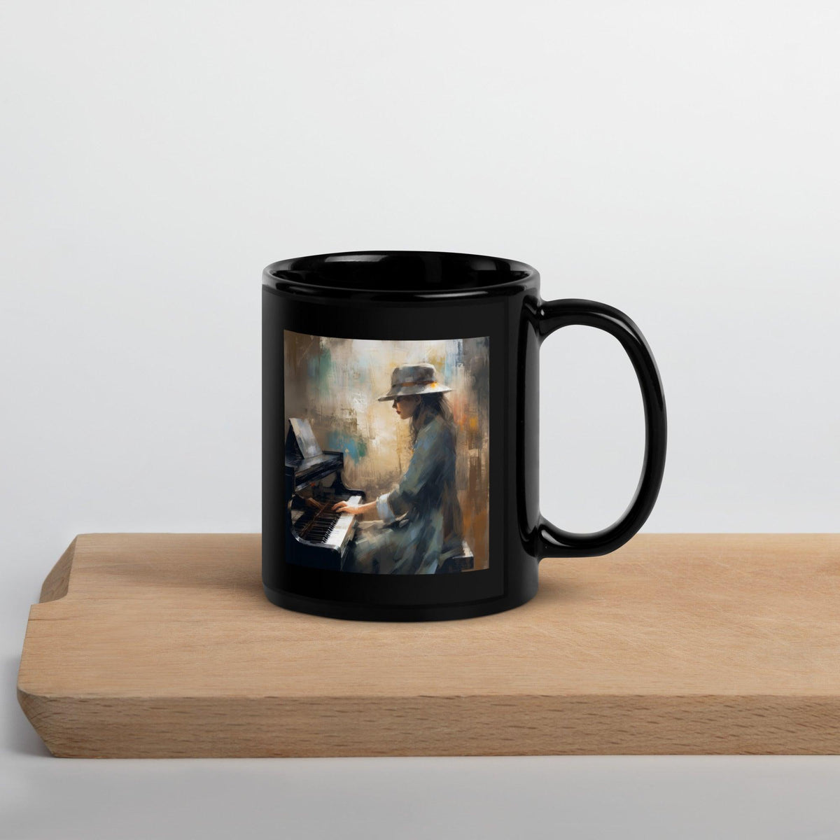 Harmonic Horizon Black Mug in a cozy reading nook