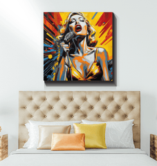 Harmonies Heal The World canvas art in a living room setting.