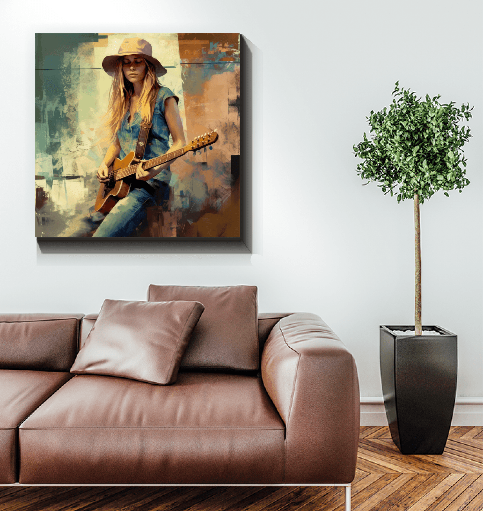 Dynamic colors and musical elements captured on the Harmonious Riffs Canvas.