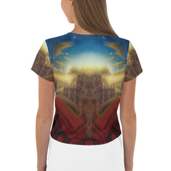 Stylish all-over print crop top featuring national symbols.