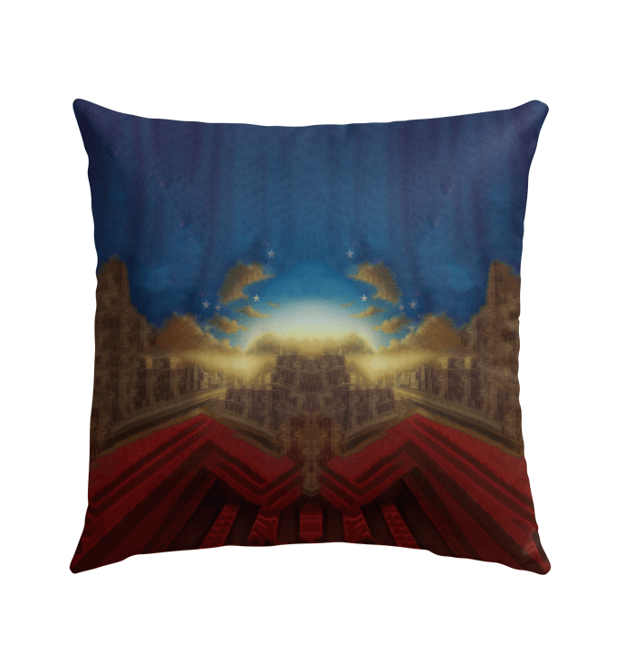 Weather-resistant Heart of the Nation pillow for outdoor seating.