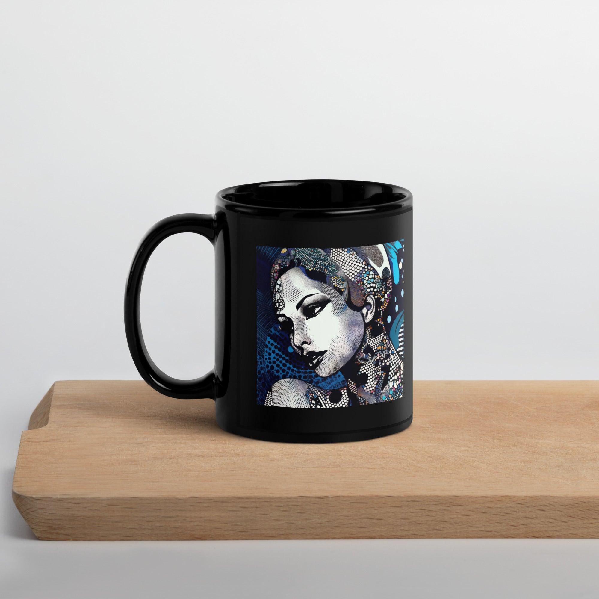 Black Glossy Mug with Artistic Illustration