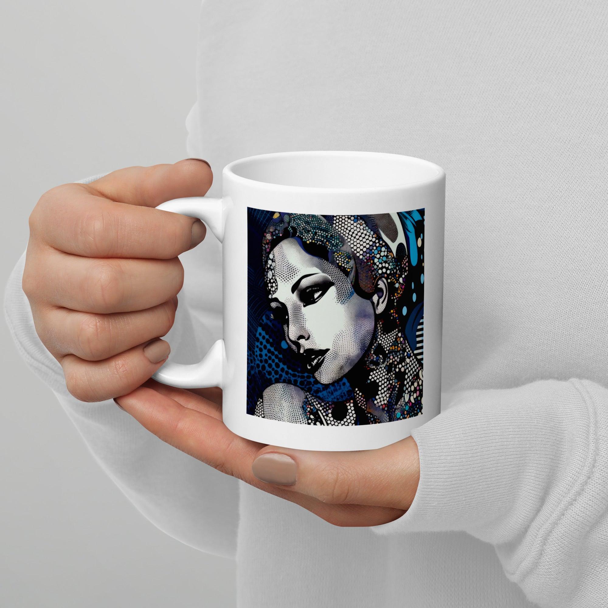 White Ceramic Mug with Creative Illustration