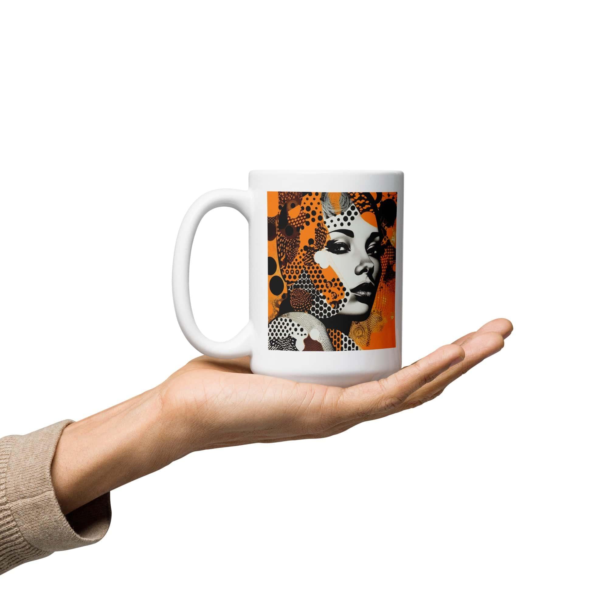 Stylish white glossy mug with illustration inklings, perfect for gifting.