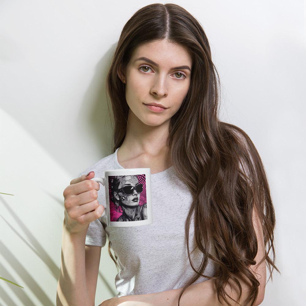 Close-up of Illustration Interludes glossy white mug