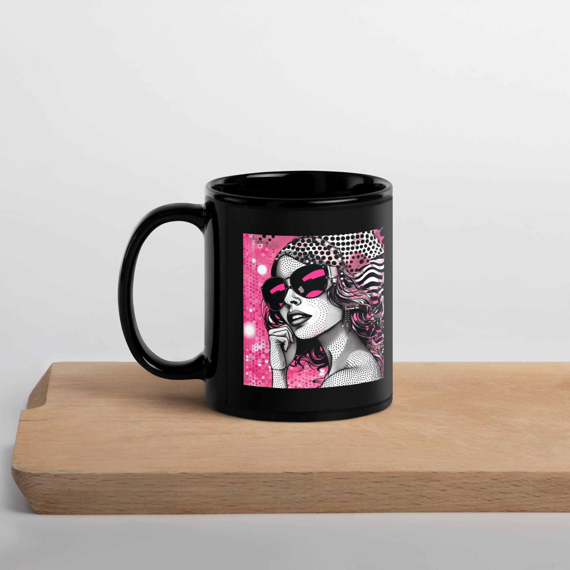 Black mug featuring creative illustration interpretations