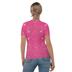 Woman wearing illustration interpretations art-inspired t-shirt.