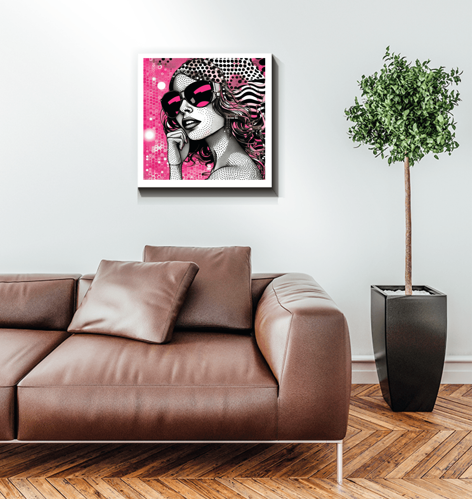 Creative and colorful wrapped canvas art piece.