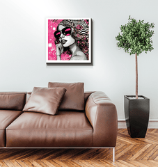 Creative and colorful wrapped canvas art piece.